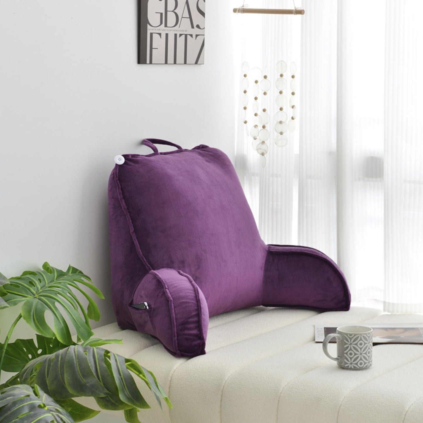 Bed Reading Pillow, Lying or Sitting Up, Back Pillow with Hand Support, for Bed/Sofa/Seat Reading, Mobile Phone, Gaming, TV Watching and Relaxing