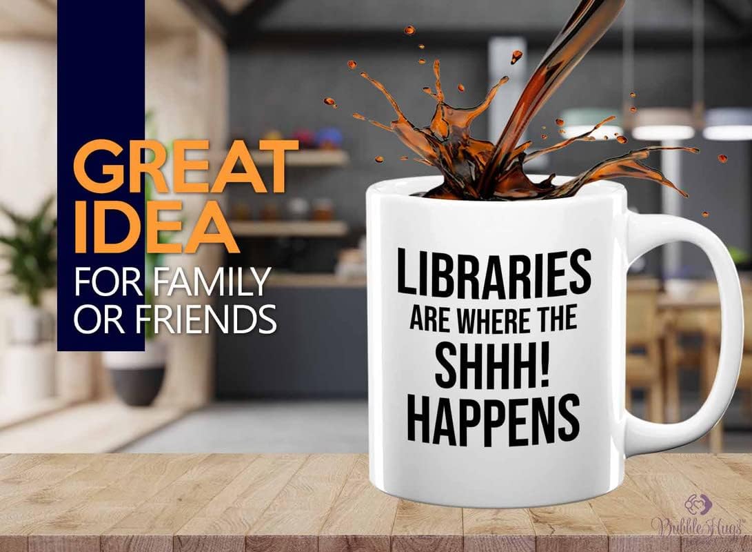 Book Lover Coffee Mug 11oz White - shhhh! happens - Birthday Gifts for Readers Gifts for Book Lovers Girls Book Club
