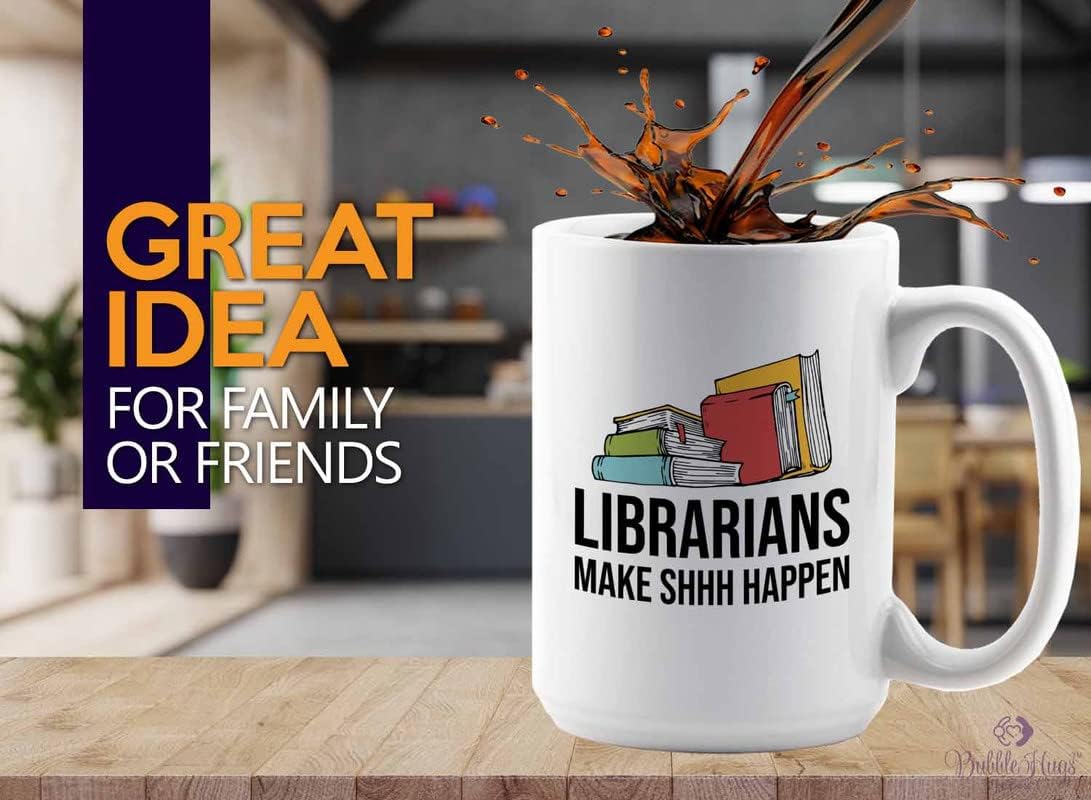 Book Lover Coffee Mug 15oz White - make shh happen - Birthday Gifts for Readers Gifts for Book Lovers Girls Book Club