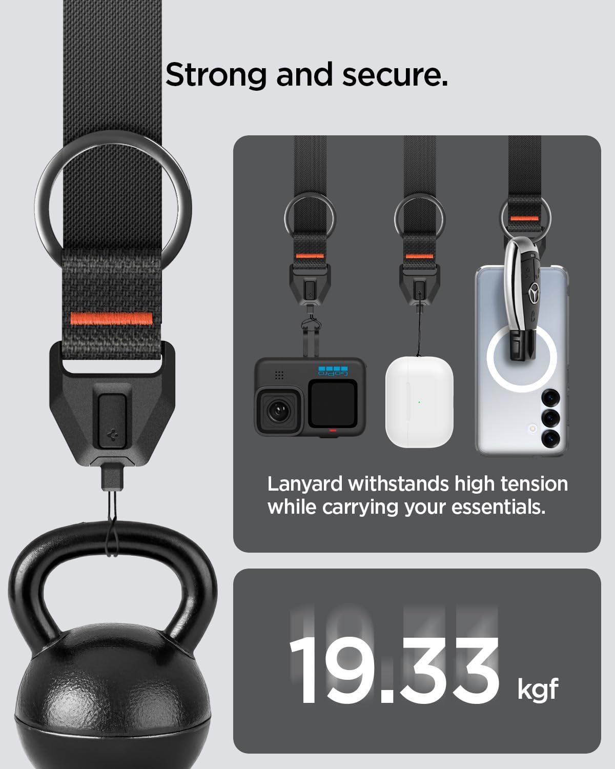 Spigen Universal Lanyard Wrist Strap with Keychain for iPhone, ID Badge Wallet Holder, AirPods, Cameras, Keychain & Everyday Carry, Durable Carabiner with Wrist Strap - Black