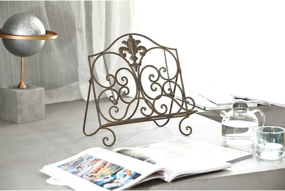Jemeni Cookbook Stand, Metal Fleur De Lis Cookbook Holder Recipe Stand for Kitchen, Antique Brown Finish……