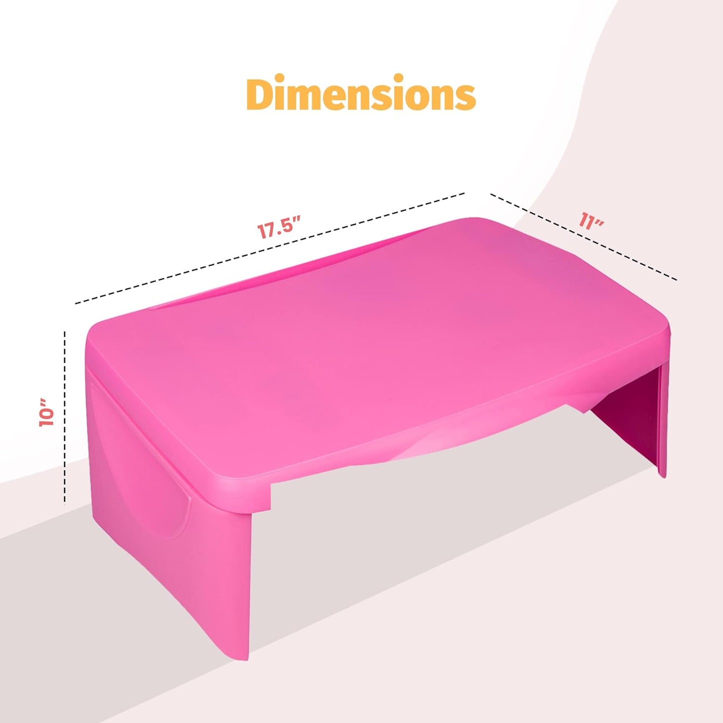 Pink Folding Lap Desk - Foldable Table for Work, Study, Gaming, Arts, Crafts, School - Collapsible Laptop Tray with Storage Compartment - Portable Writing Station for Kids, Adults