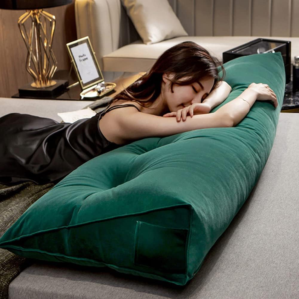 Triangle Bedside Cushion Reading Pillow Bolster Backrest Positioning Support Pillow for Sofa Bed Headboard Pillow Bed Backrest Bolster Lumbar Cushion with Removable Pillowcase (Green 150 x 50 x 20 cm)