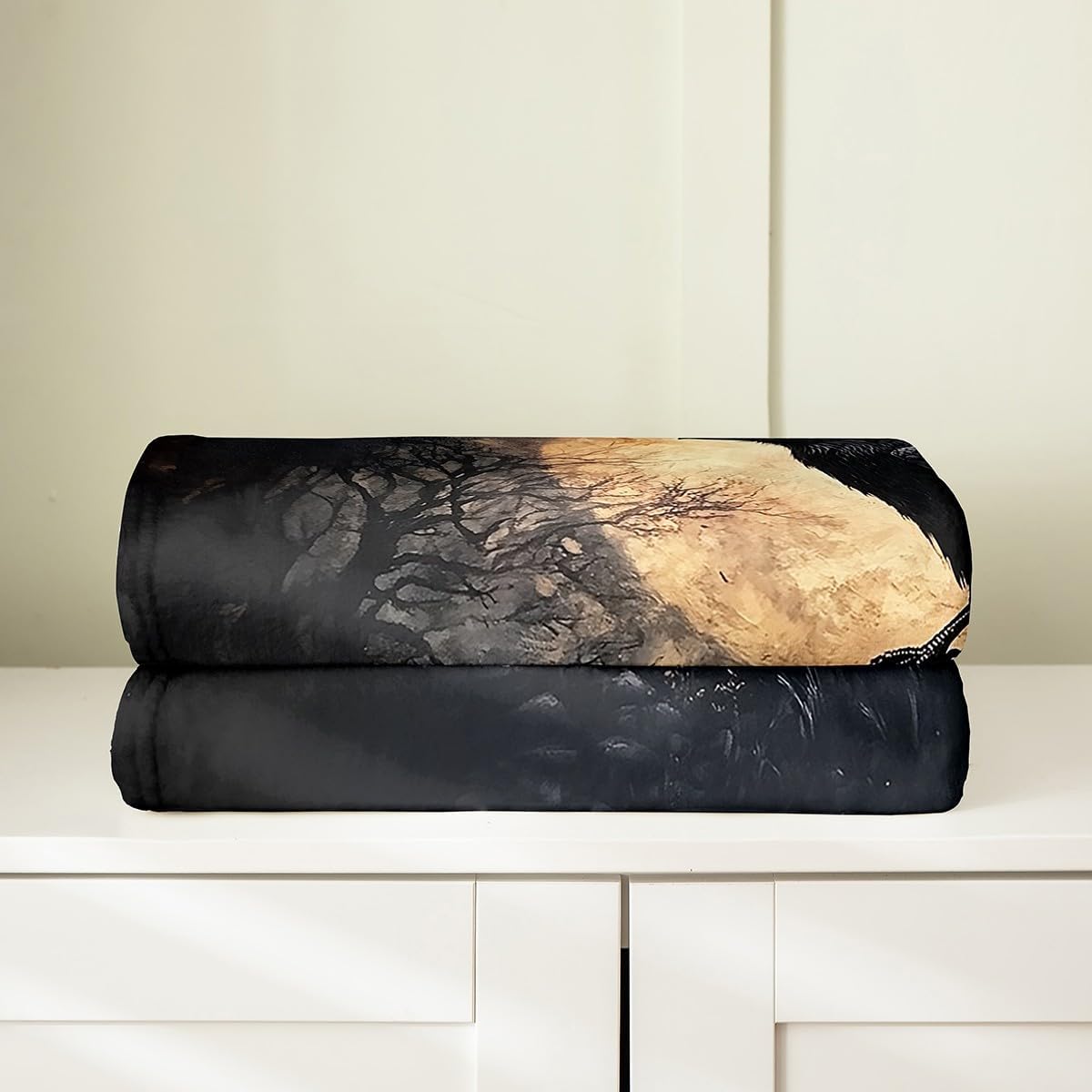 Erosebridal Halloween Crow Blanket Queen 90x90, Creepy Graveyard Luxury Soft Sherpa Blanket, Full Moon Gothic Soft Microfiber Fleece Blanket, Smoke Dark Night Fuzzy BlanketFor Home Room Decor