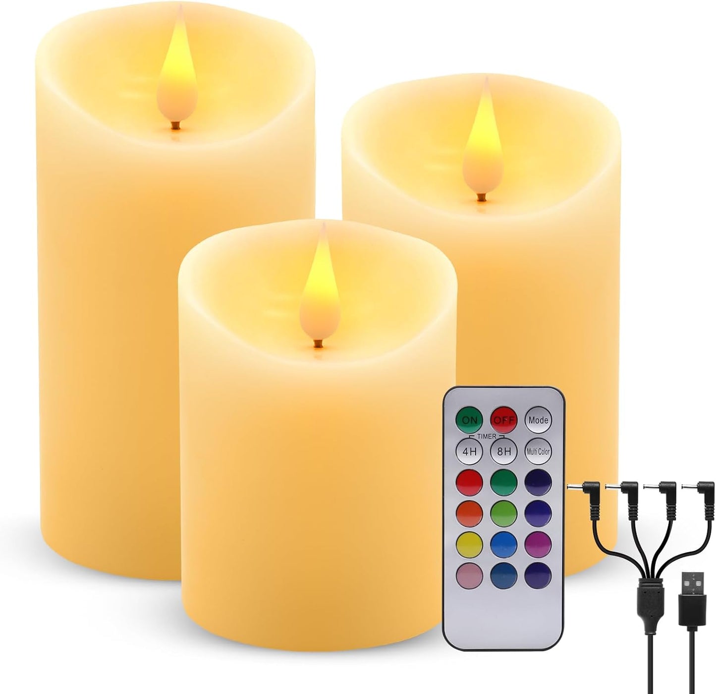 ALED LIGHT Rechargeable Candles Flickering with Remote,Flameless Candles Built-in Rechargeable Battery,RGB&Warm White Real Wax LED Candles for Home Decoration,Christmas,Party