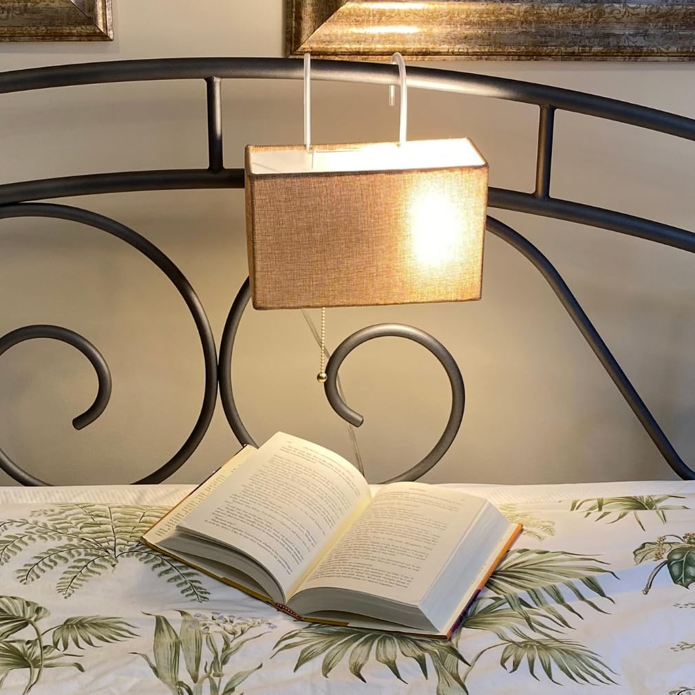 Evelots Bed Headboard Reading Lamp Book Light -Soft Reading Light Lamp for Bedroom with Tan Rectangle Shade - 2 Size Hooks to Fit Most Beds