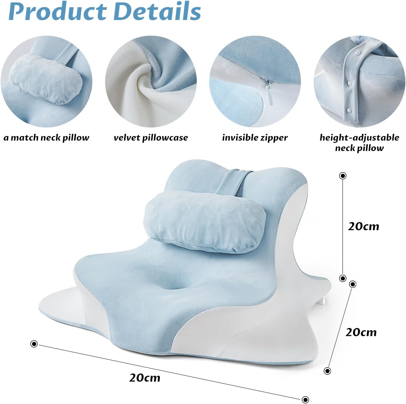 Upgraded Reading Pillow for Bed, Lying, Stretching for Spine Alignment w Extra Neck Pillow- Cushiony Ergonomic Bed Wedge Cervical Traction Device for Neck&Shoulder Relax-Blue