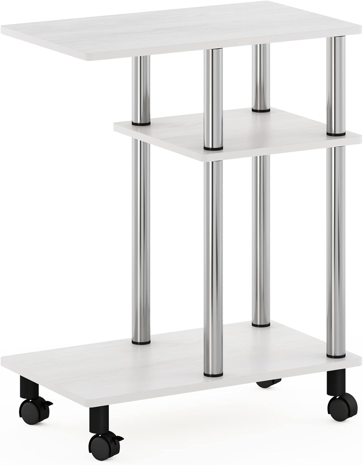 Furinno Turn-N-Tube U-Shaped Side Table with Casters, White Oak/Stainless Steel
