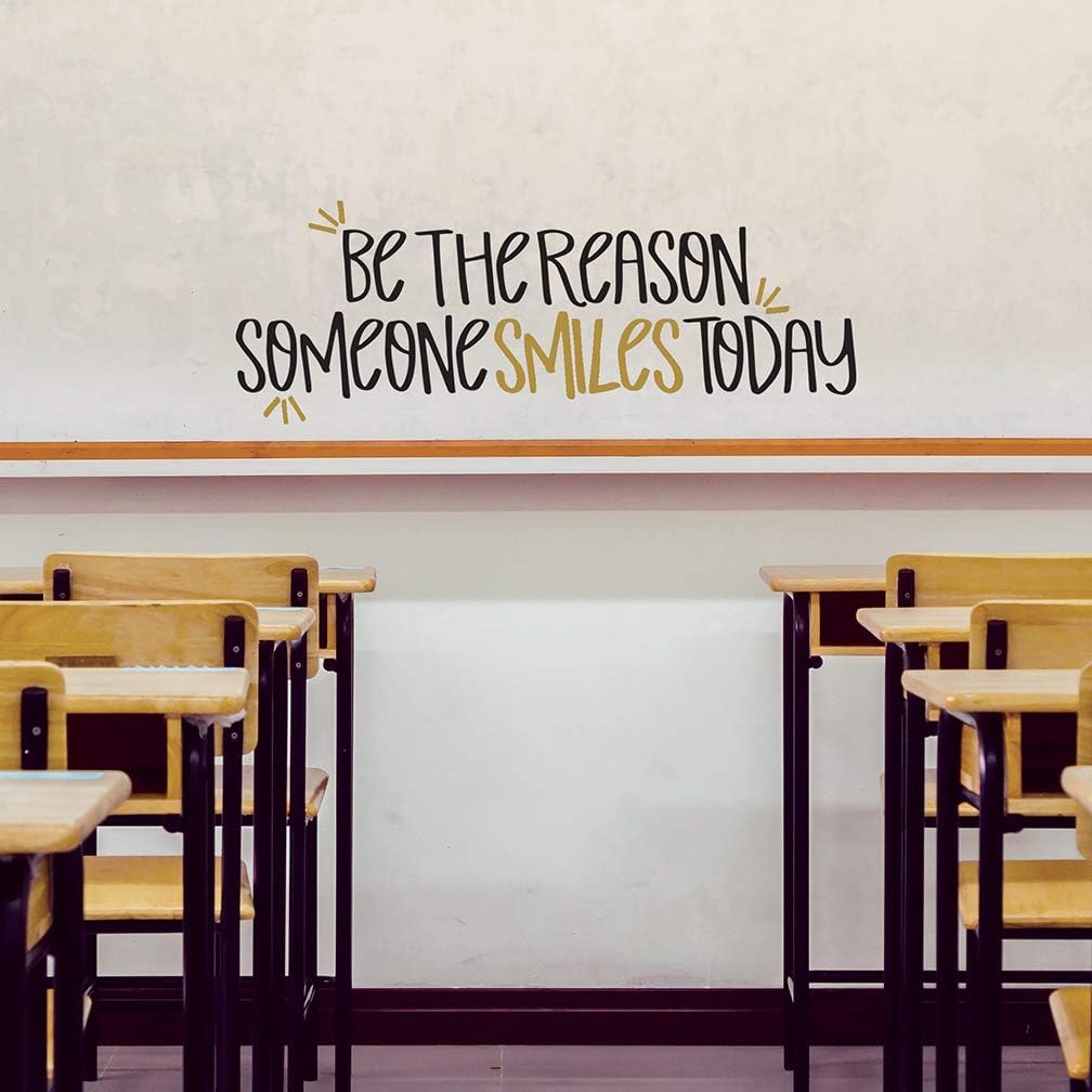 Paper Riot Co. Inspirational Wall Stickers Be The Reason Someone Smiles Today Positive Motivational Removable Adhesive Decals for Classroom Kids Room Nursery Bedroom Home Decor