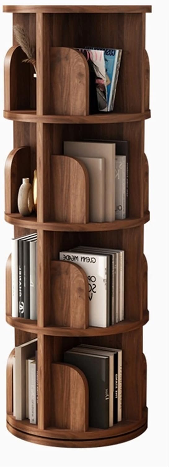 360° Rotating Solid Wood Bookcase for Kids, Corner Floor Rack for Picture Books & Magazines, Stylish Round Standing Shelf for Living Room or Playroom Storage