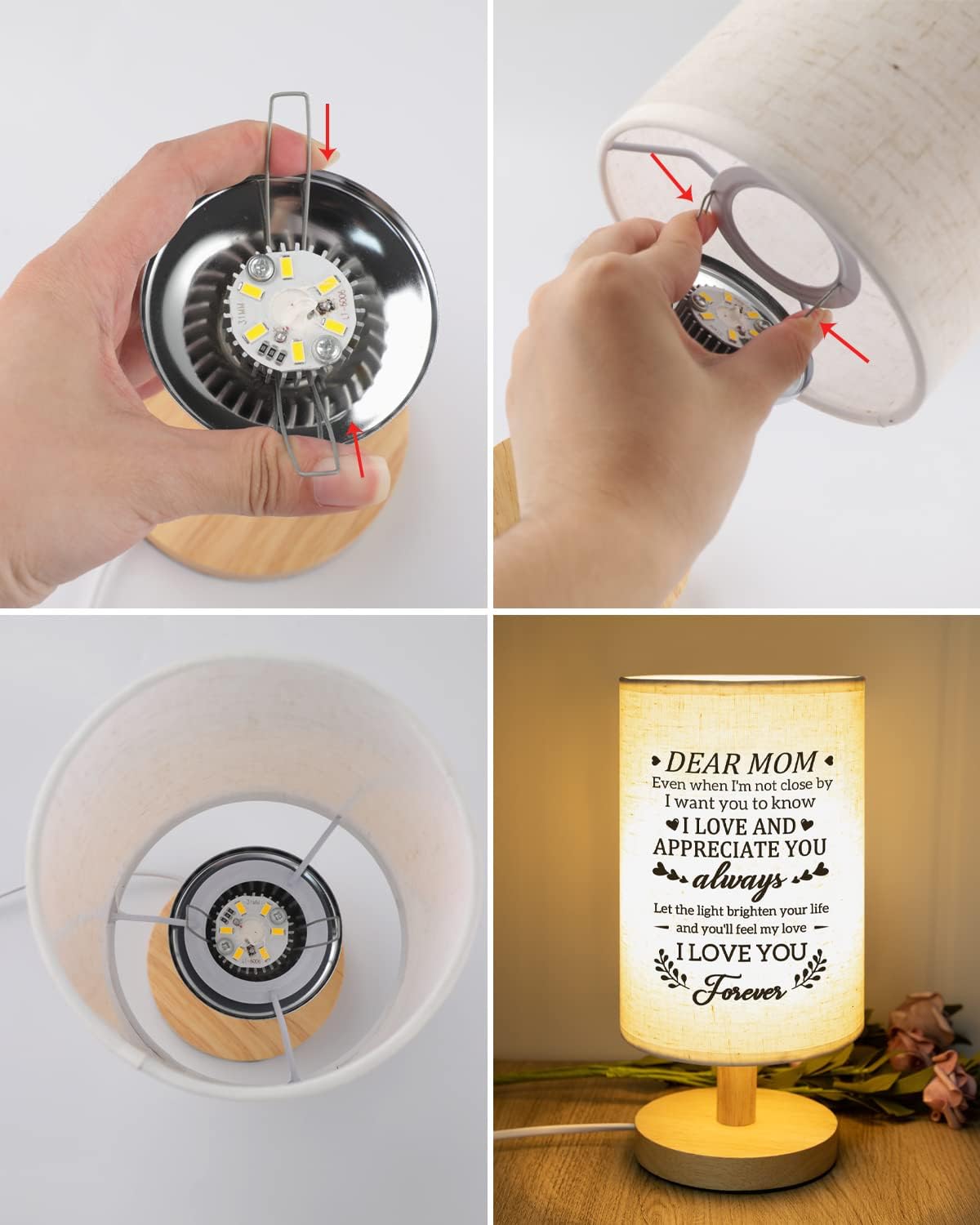 Easter Gifts for Mom from Daughter Son, Moms Birthday Gift Fabric Lamp, Retirement Birthday Gifts for Mother Table Lamp with Wooden Stand, I Love You Mom Gifts