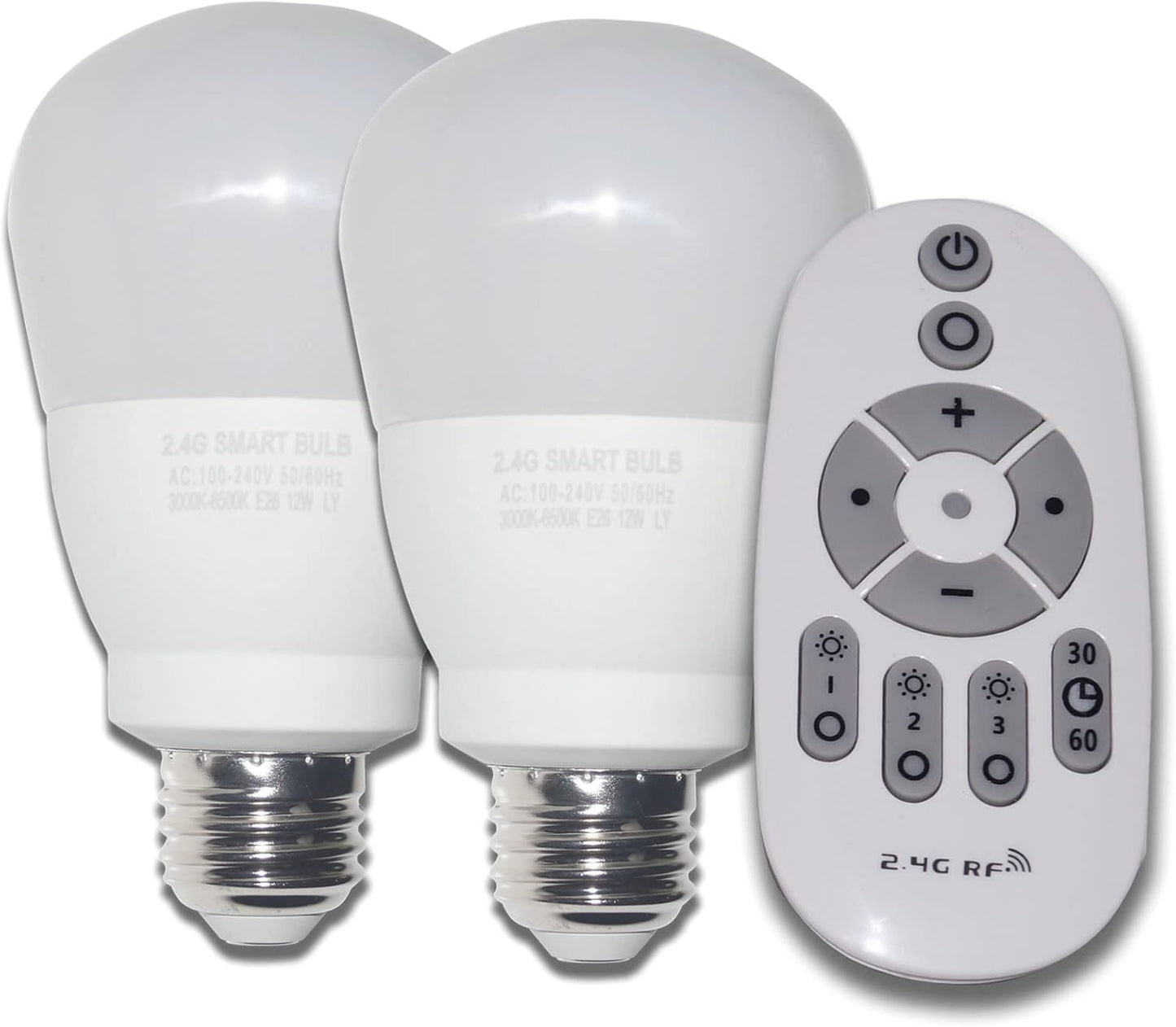 12W E26 Smart LED Light Bulbs Dimmable with 2.4GHz Wireless 3-Zone Remote Control - Adjustable Color Temperature (Warm/Cool) and Brightness 2 Pack (2 Bulb+1 Remote)