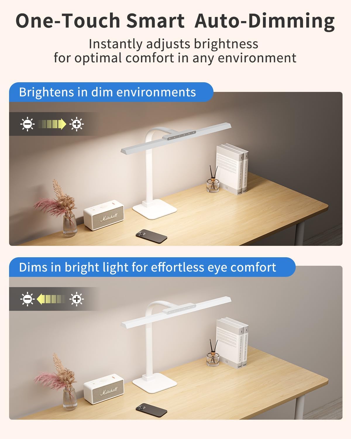 LED Desk Lamp with Base, 24W Brightness Touch Control Desk Light for Home Office, Eye-Caring Tall Adjustable Architect Lights for Reading, Drawing, Crafts, Gaming, Workbench, Study