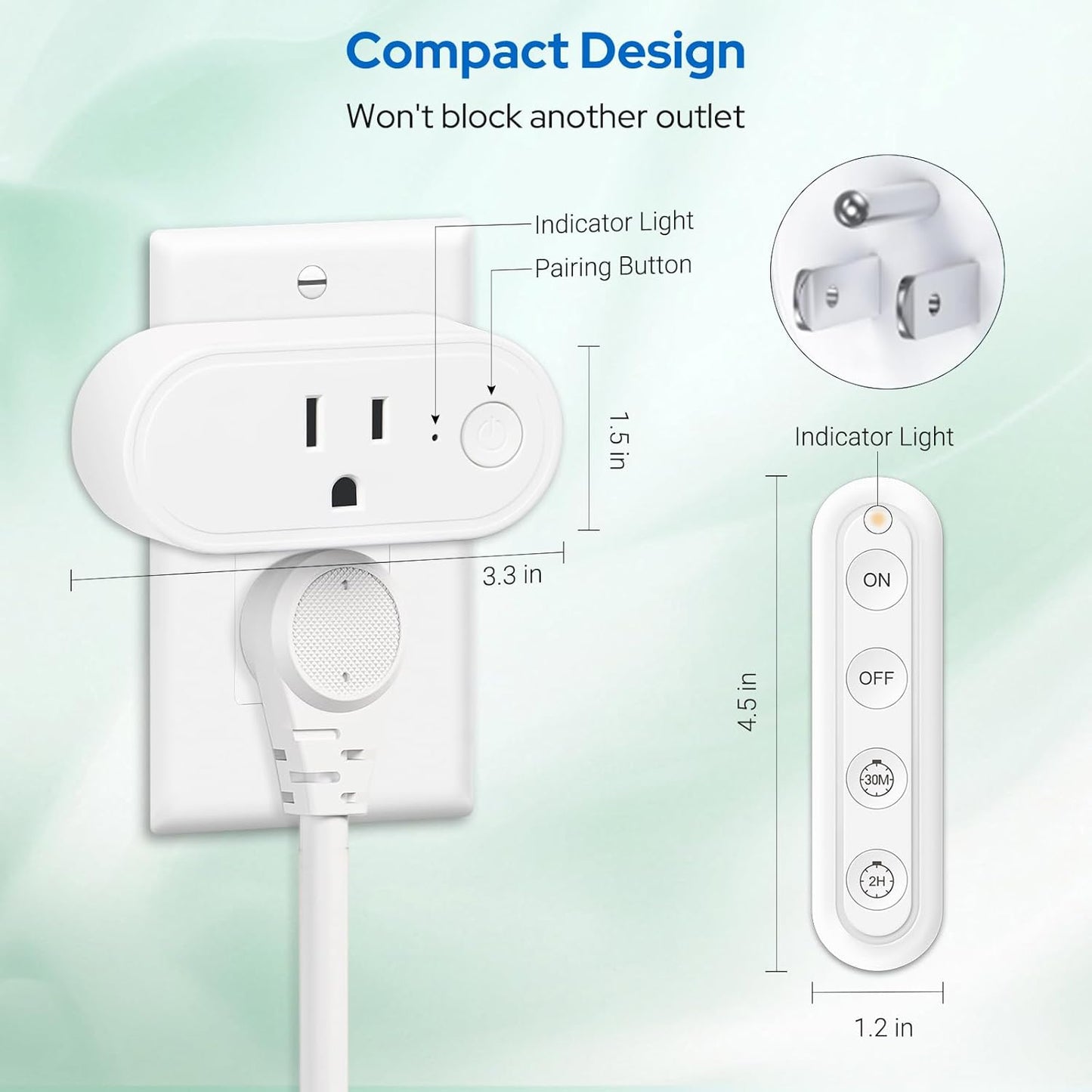 Remote Control Timer Outlet: Dual Gear Countdown (30min/2h) with Auto Shut Off – 15A/1800W – Elderly-Kid Safe – WiFi Router, Sleep-Light & Small Appliances Multi-Scene Timed Control