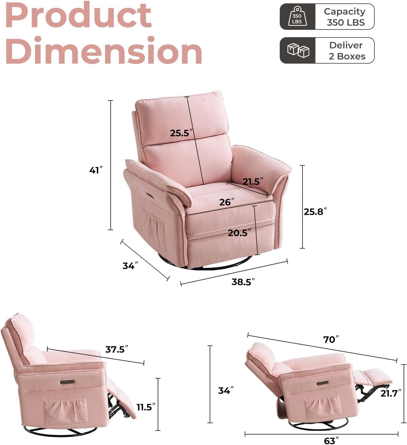 Oversized Power Glider Recliner Chair with 8 Point Massage and Lumbar Heating Function Manual Adjustable Headrest Electric Recliners Chairs for Home