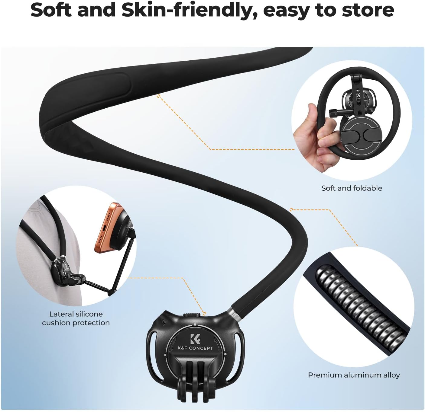 K&F CONCEPT Neck Phone Holder, 2-in-1 Magnetic & Clip-on Phone Neck Holder, POV Phone Holder, Hand Free Chest Stand Compatible with iPhone 17-12 Seires Android Phones
