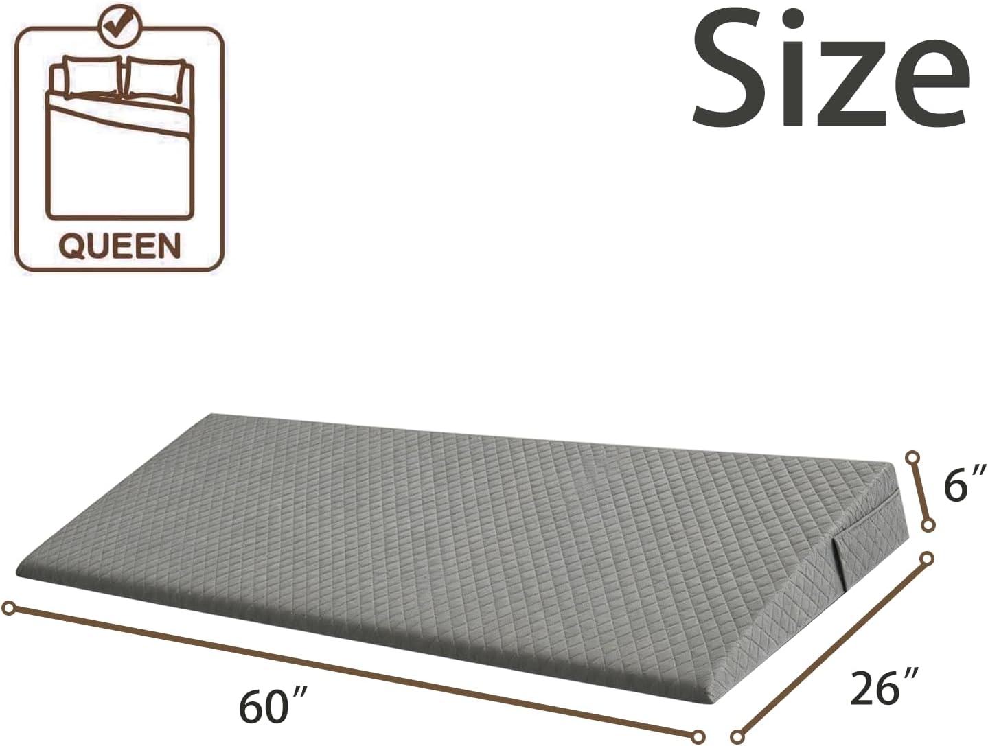 Queen Size Wedge Pillow for Sleeping - 6 Inch Bed Wedge Pillow for Acid Reflux, GERD, Sleep Apnea & Snoring Relief - High Density Foam Mattress Elevator for Back Pain, Post Surgery Recovery - Grey