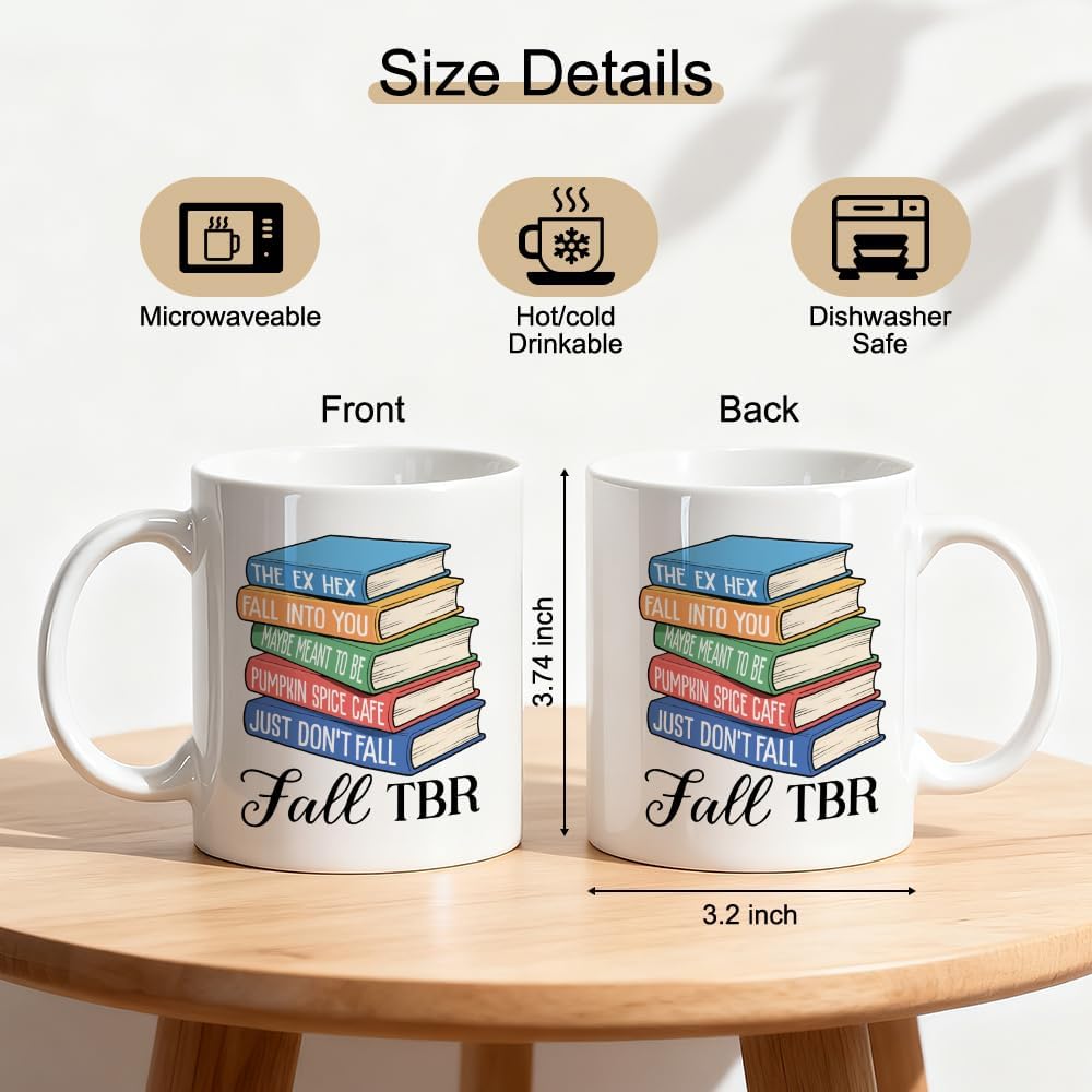 Fall TBR Double-Sided Ceramic Mug, Funny Fall Reading Mug for Book Lover, Bookish Coffee Cup for Reader, Thanksgiving Birthday Gifts for Bookworm, Autumn Christmas Reading Gifts for Friend BBF