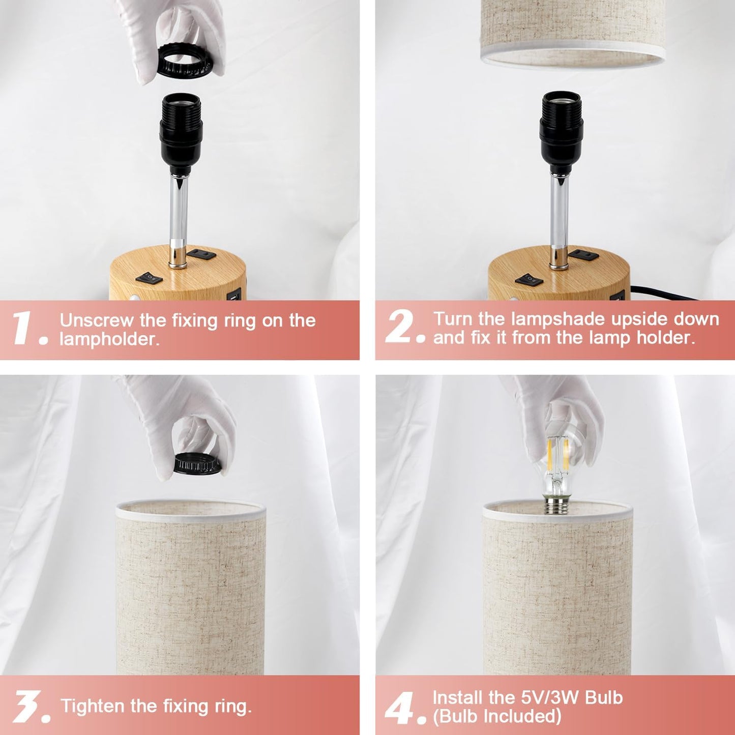 Table Lamp with Motion Sensor or Constant on Mode, USB Lamp Include One LED Bulb, Built in 1 USB Port & 1AC Outlet, Bedside Lamp Idea for Bedroom, Hallway, Bath Room