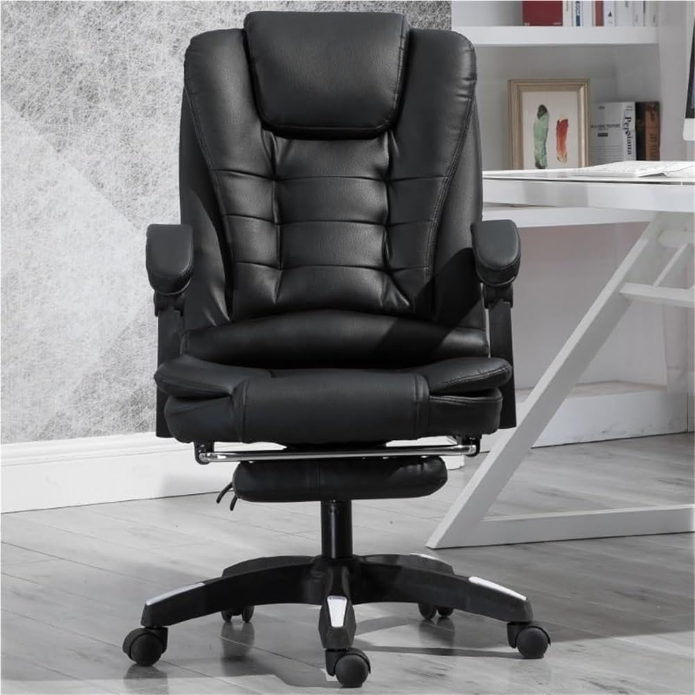 Genuine Leather Executive Office Chair with Adjustable Height Ergonomic Computer Swivel Lifting Handrail Desk Chairs for Meeting Room Lunch Break Reading