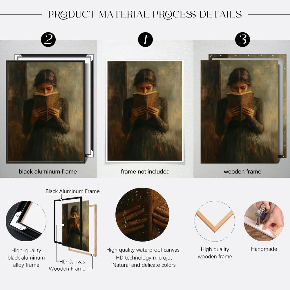 Heltrappe Dark Academia book wall art Decor Victorian Woman Reading Bookish Wall Art Print posters vintage book room library nook Decor Paintings Picture Moody Girl Aesthetic Poster 12x16in Unframed