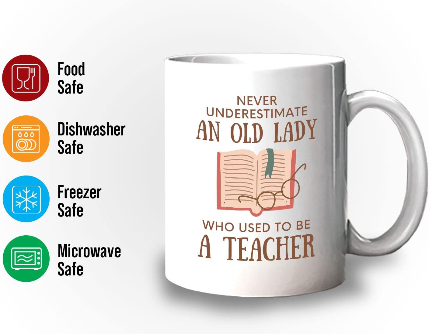 Bubble Hugs Book Lover Coffee Mug 11oz White - Never Underestimate Old Lady - Reading Reader Grandma Retired Teacher Book Lover Bookish Novelist Librarian Writer