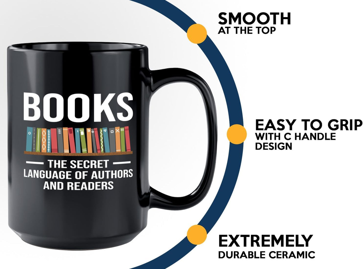 Book Lover Coffee Mug 15oz Black -Secret Language - Gift For Poets Bookish People Bibliophile Librarian Book Club Reader