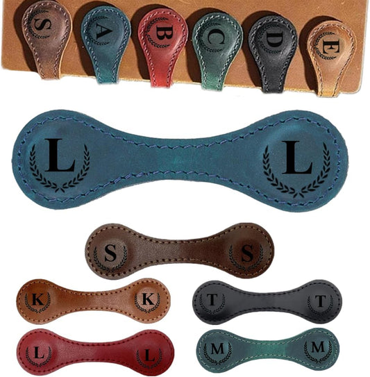 Personalized Magnetic Leather Bookmark, 26 Letters Bookmark Customized Initial Bookmarks Multi Functional Bookmark Cute Bookmark Meaningful Gift for Wonmen Teachers, Book Lovers (L, Blue)