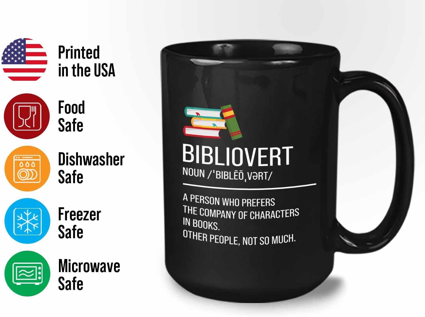 Bubble Hugs Book lovers Coffee Mug 15oz Black - Bibliovert Definition - Author Writer Book Library Editor Introvert Lovers Cat Chill Relax Bookworm Reading