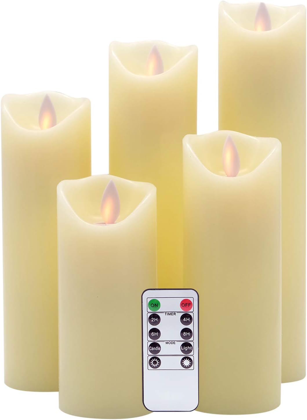 Eldnacele LED Flameless Flickering Candles with Remote Timer Warm White Battery Operated Wax LED Pillar Candles Set of 5 Realistic Flame for Decoration (2.2" X 5"6" 7" 8" 9")