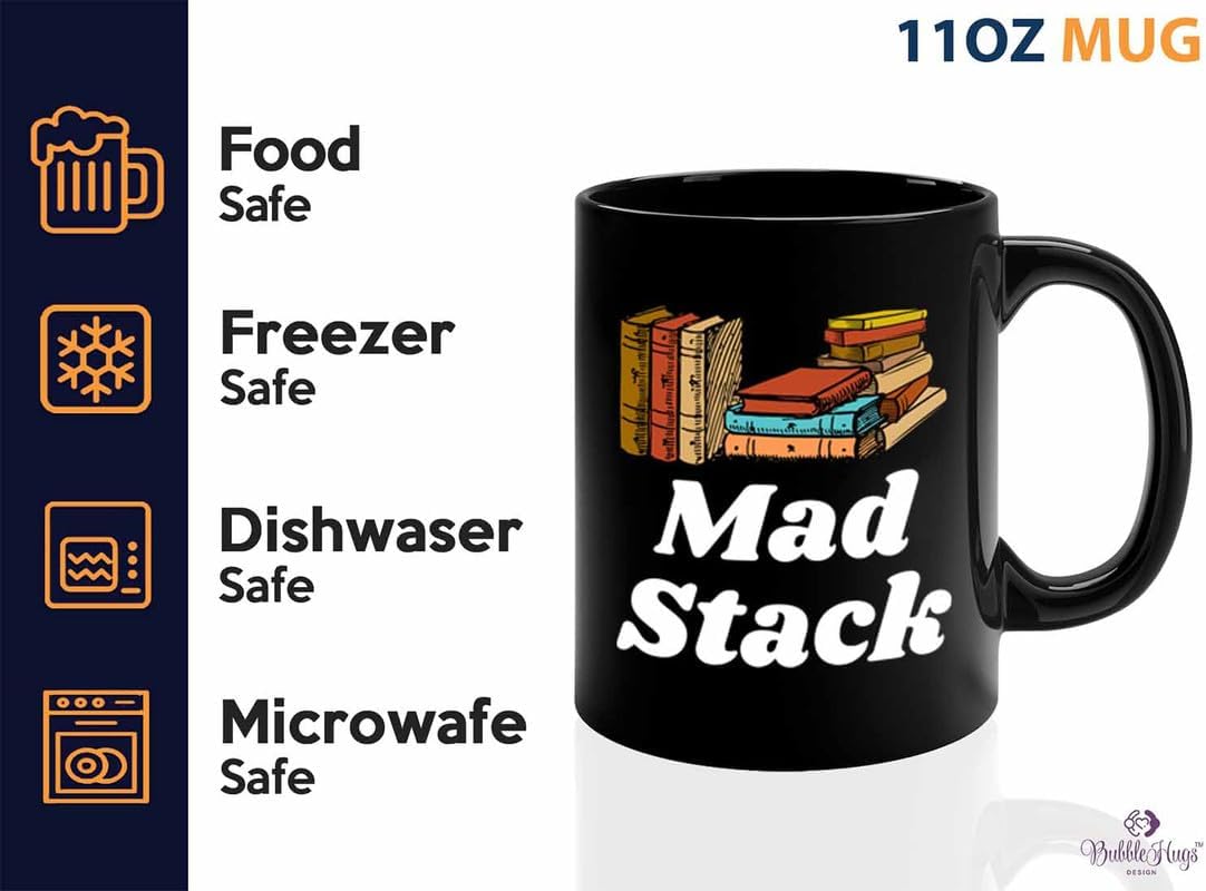 Reading Coffee Mug 11oz Black - Mad Stack - Reader Gift Bookworm Owl Lover Cat Lover Book Lover Novelist Librarian Writer