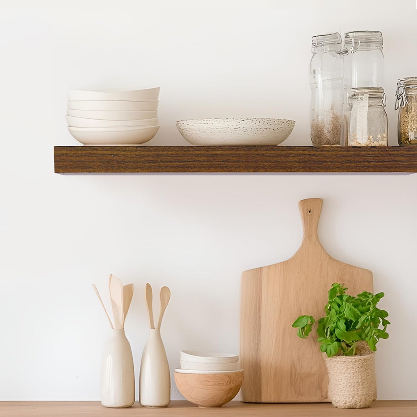 Floating Shelves for Wall, Wall Mounted Rustic Wood Shelves for Bathroom, Bedroom, Living Room, Kitchen, Hanging Shelf for Books/Storage/Room (Brown Wood Grain, 15.8")