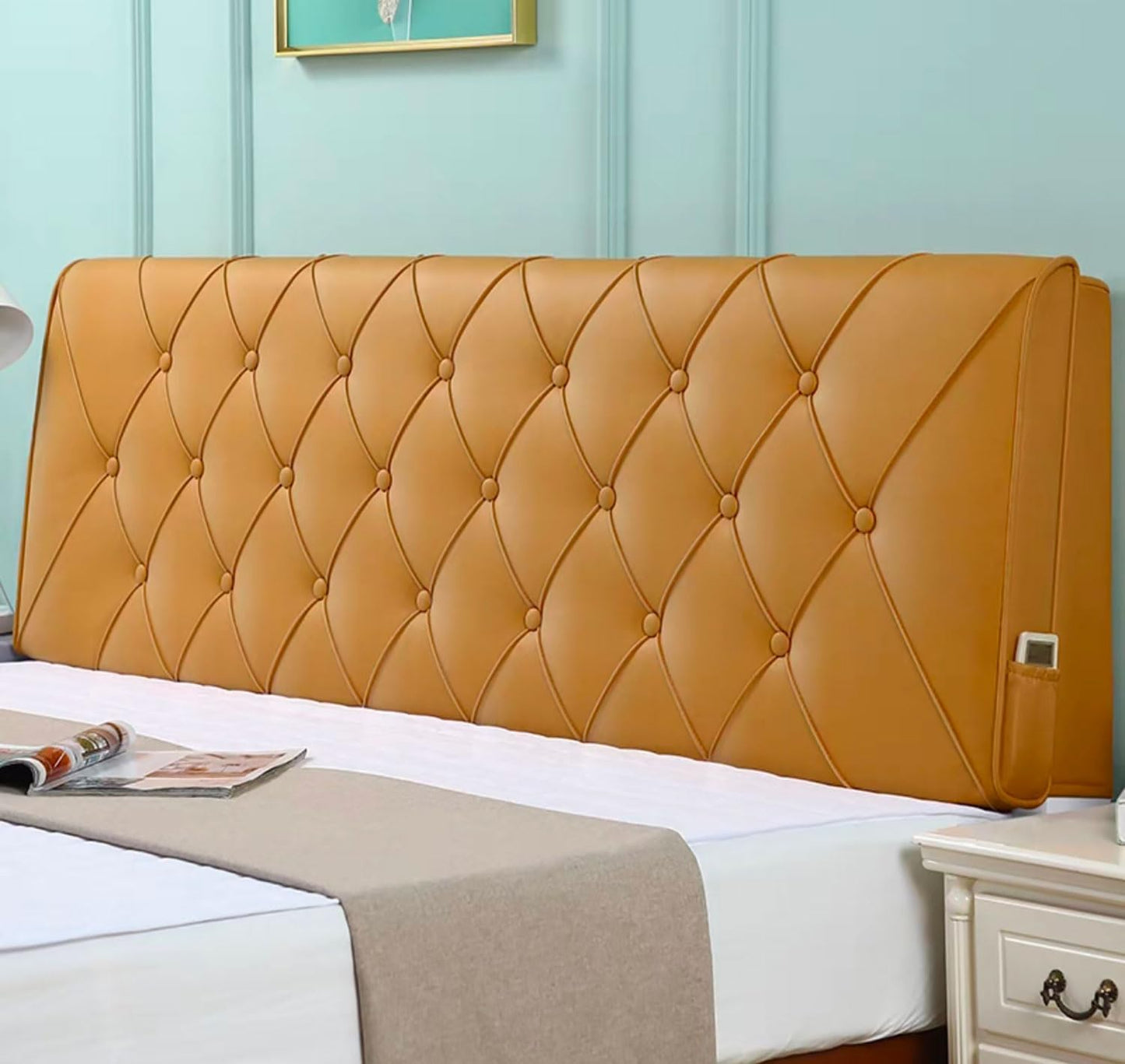 Full Headboard Wall Pillow Bed Backrest Cushion,Large Upholstered Wedge Headboard Foam Filling Reading Pillow Back Lumbar Support Pillow(Size:200cm/79in,Color:Yellow)