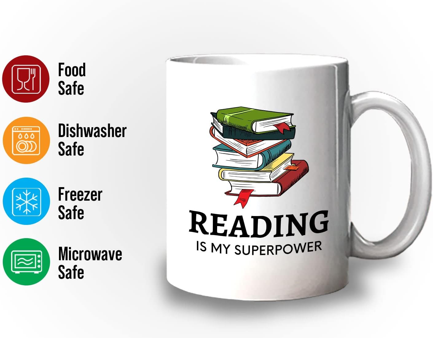 Bubble Hugs Book Lover Coffee Mug 11oz White - Reading Is My Superpower B - Reading Owl Reader Stack of Books Book Lover Bookish Novelist Librarian Writer