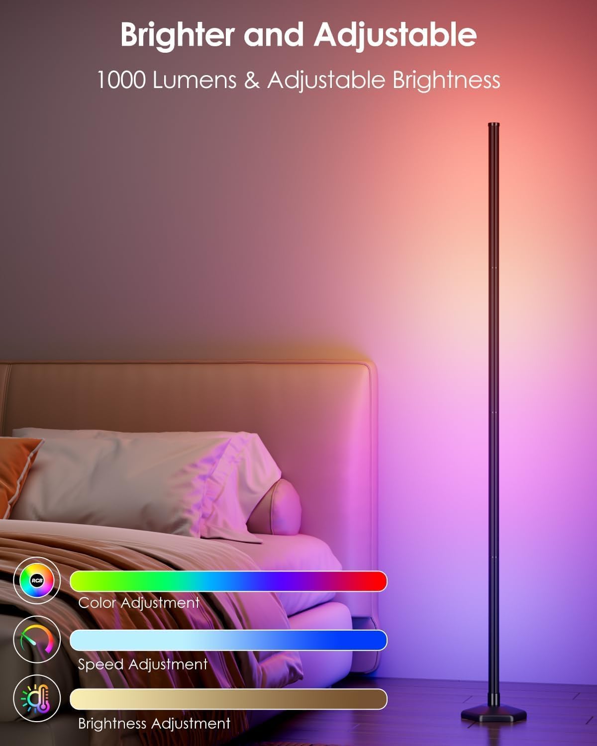 Corner Floor Lamp 2 Packs, Compatible with Alexa & Google Home, Smart RGB LED Corner Lamp with Music Sync 16M Colors 68+ Scene, APP and Remote Control, Ambient Lighting for Bedroom Living Gaming Room