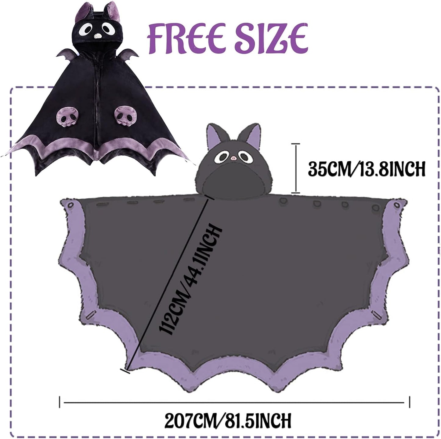Cute Halloween Wearable Blanket Hoodie Free Size for Adults Devil Bat Hooded Blanket Oversized Soft Sherpa Hoodie Women Throw Cloak Wrap with Demon Wings for Men Child Student,A