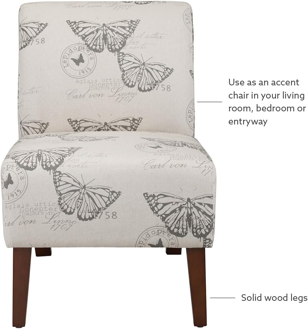 Linon Butterfly, Dark Espresso Linen Lily Chair, 21.5" W x 29.5" D x 31.5" H