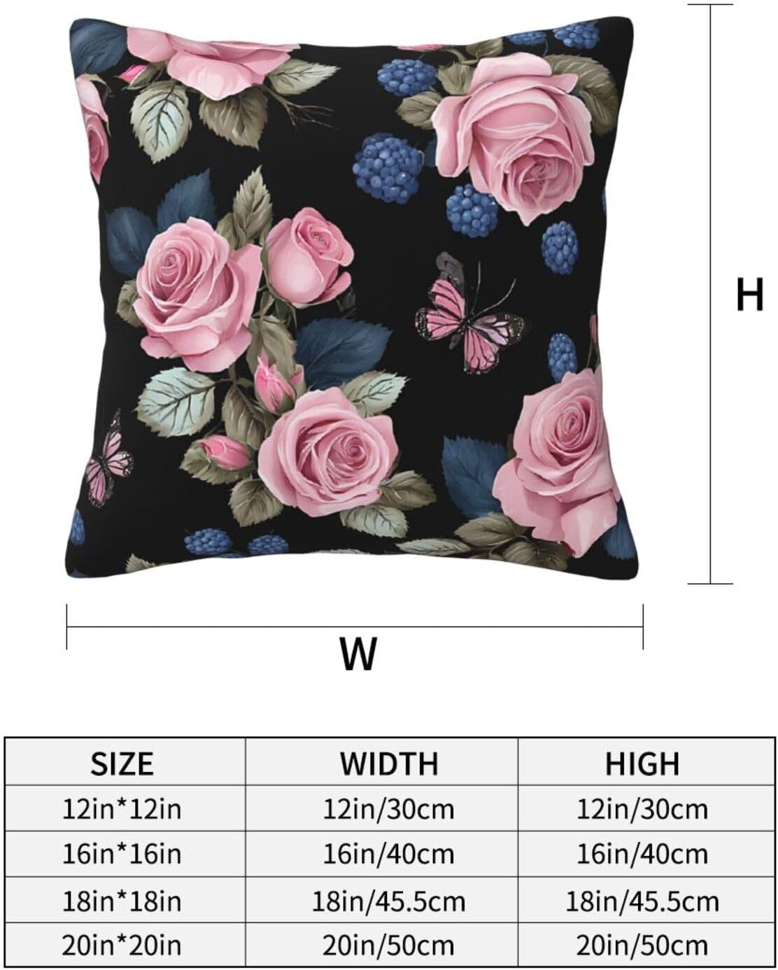 All-Season Square Pillow Covers 18"X18", Black Blackgound Rose, Decorative Throw Pillow Covers For Sofa Bed Couch, Hidden Zipper Cushion Cover, Square Lumbar & Accent Pillowcases For Home Decor
