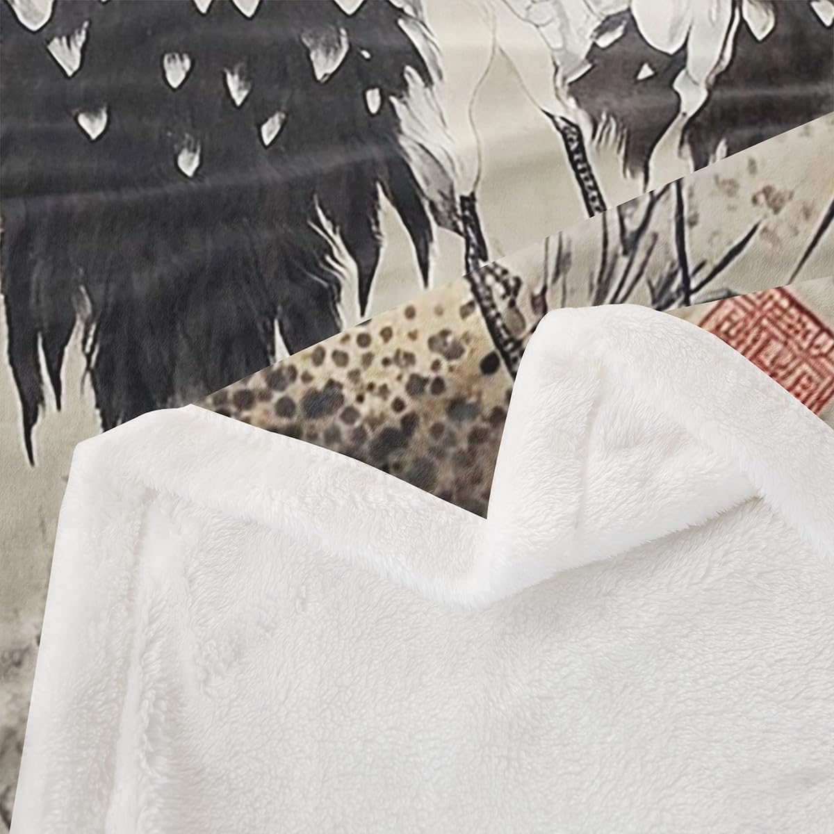 Feelyou Red-Crowned Crane Fleece Throw Blanket Throw 50"x60" Kids Chinese Style Sherpa Blanket for Boys Girls Teens Chinese Oriental Traditional Culture Plush Blanket Fuzzy Blanket Flannal Blanket