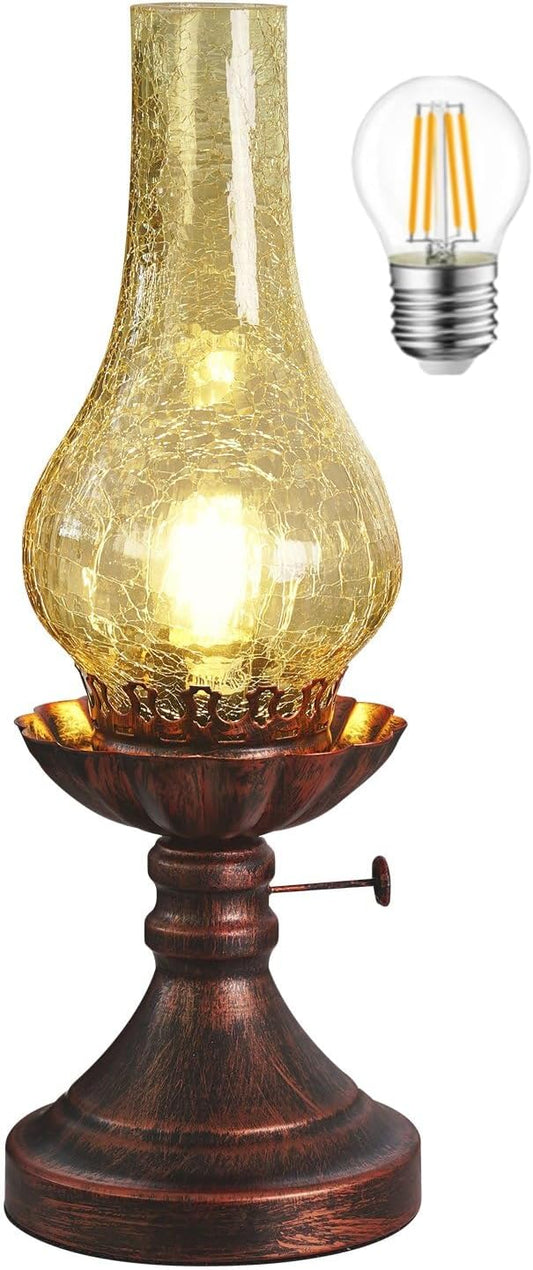 Vintage Table lamp Antique Rustic Farmhouse Desk Lamps Western Victorian Crackled Glass Design Bedside Lamps Living Room Bedroom Studio (Amber)