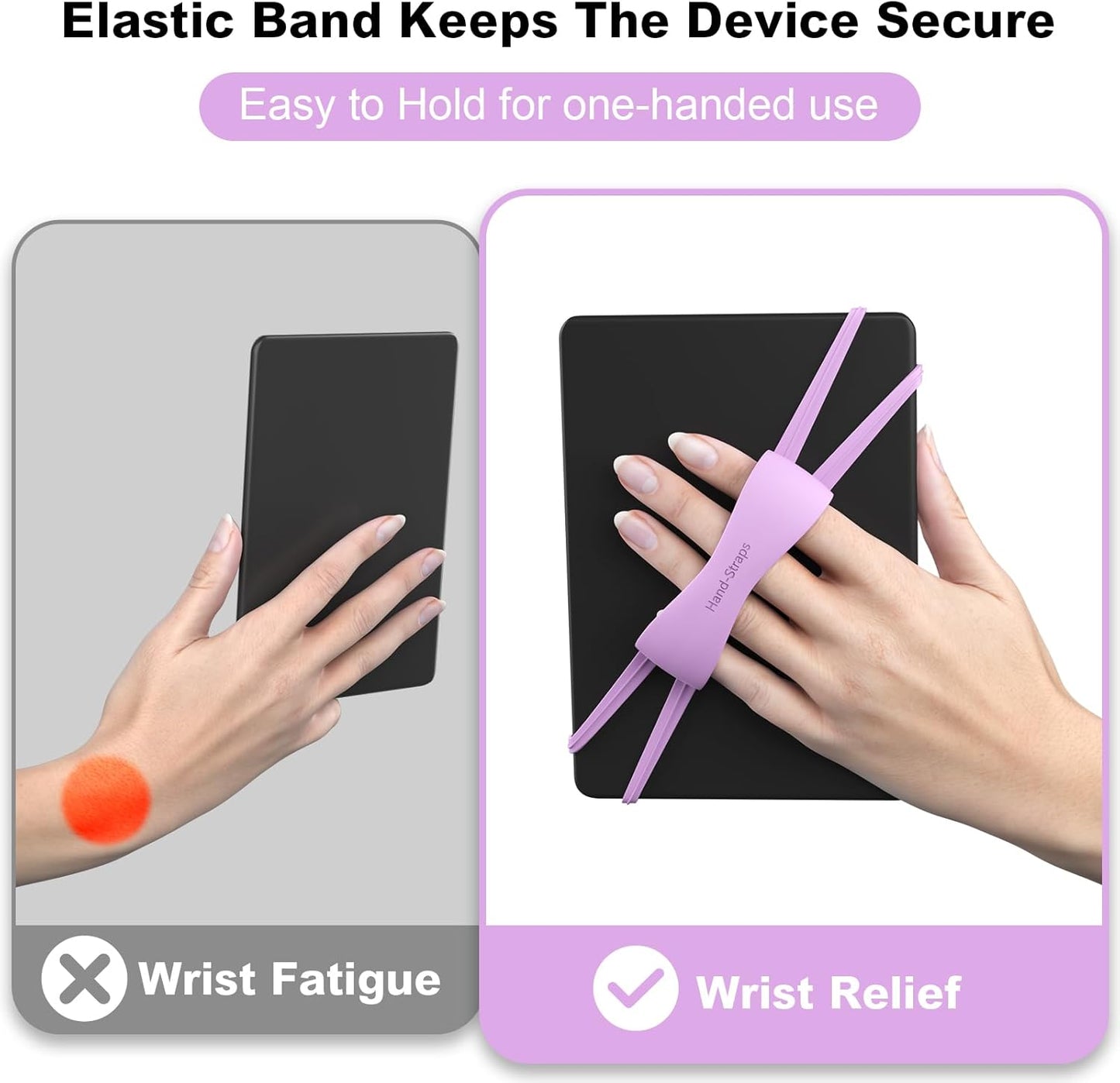 2 Pack Comfortable Hand Strap for Kindle and Tablets, Kindle Accessories for Reading in Bed, Secure and Lightweight Grip Holder for 4.7-8" Tablet/Paperwhite/Kobo/Oasis/E-Book/Phone (Lilac)