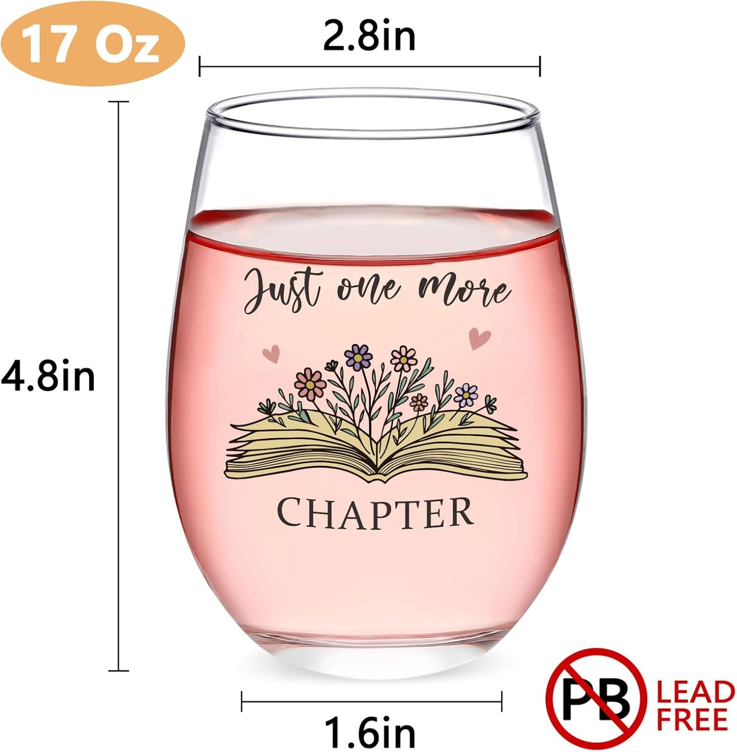 Futtumy Just One More Chaper Wine Glasses 17oz, Book Lovers Gifts, Mothers Day Birthday Christmas Gifts for Book Lovers Women Readers Freinds, Funny Reading Accessories Librarian Bookish