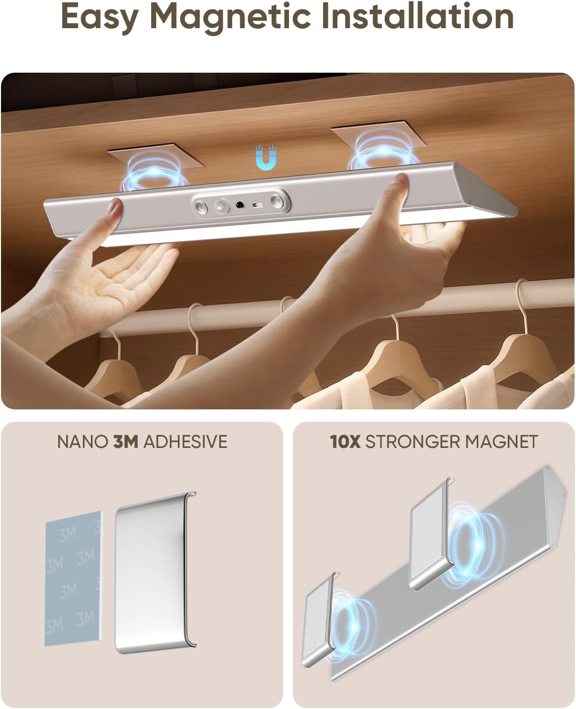 Motion Sensor Closet Lights, Eye Protection Design Cabinet Lighting Wireless with Remote, 3 Color Temps & Dimmable, Magnetic, Rechargeable LED Closet Lighting for Kitchen, Wardrobe, Pantry