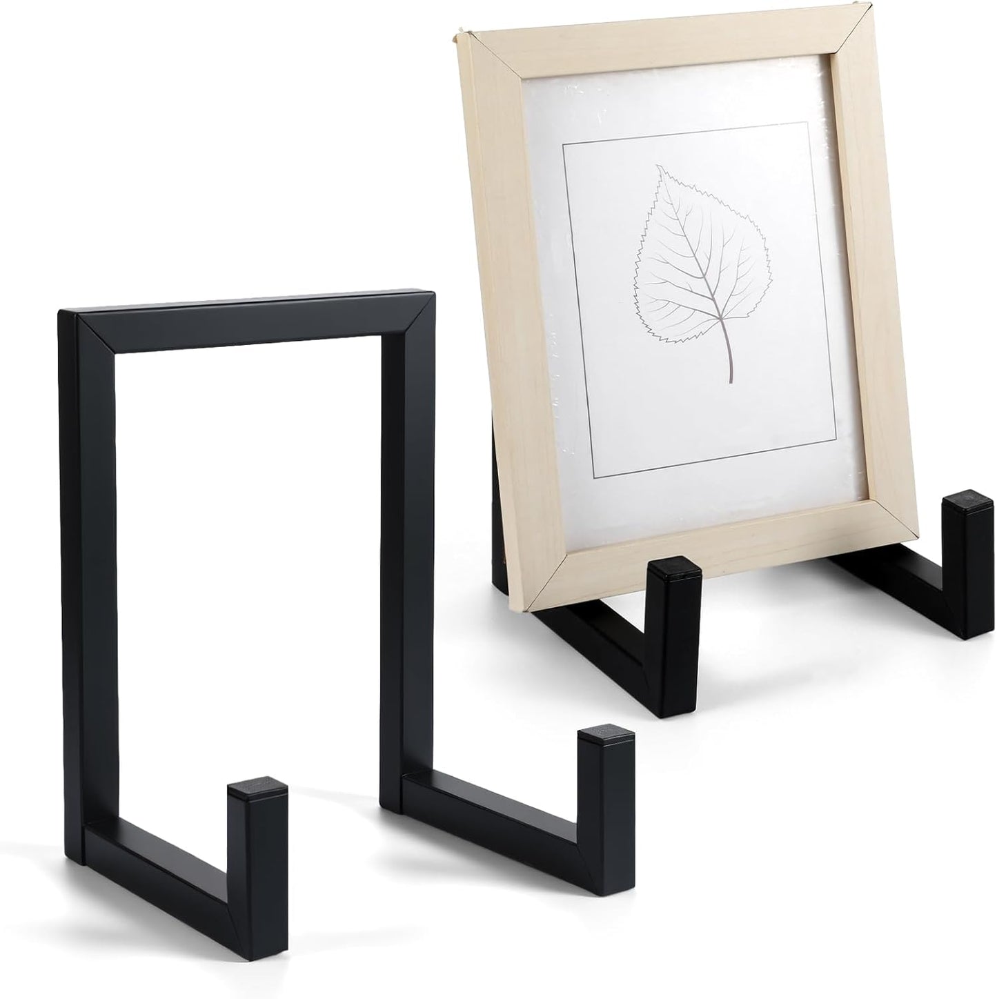 2 Pack Large Plate Stands for Display – 8 Inch Black Metal Easel Stands for Picture Frames, Books, Platters, Photos & Artwork – Industrial-Style Tabletop Display Holder (Iron, 6” x 5.7” x 8”)