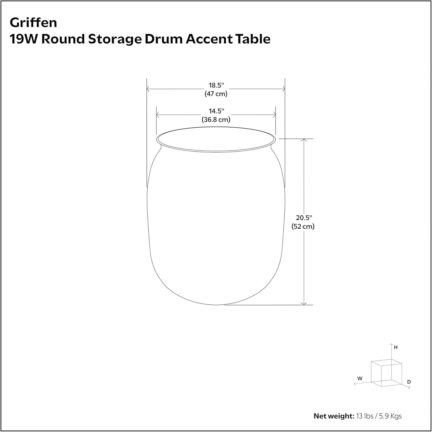 SIMPLIHOME Griffen Metal Storage Accent Table - 19 inch Wide Solid Metal Round Drum Side Table in Burnished Copper, Industrial End Table for Living Room with Hidden Storage Space, Assembled