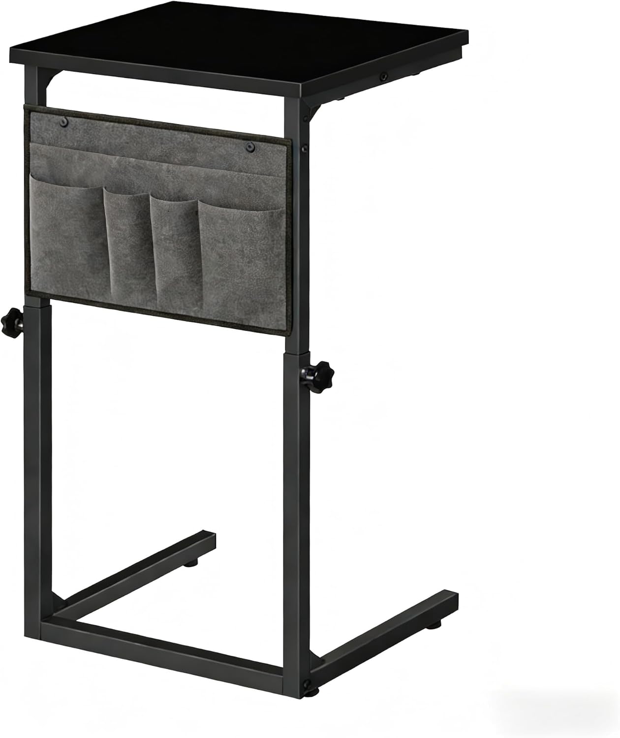 HOOBRO C Shaped End Table, Adjustable Side Table for Sofa, Couch Table that Slide Under, Small Table with Storage Pockets, for Living Room, Bedroom, Black BB77SF01