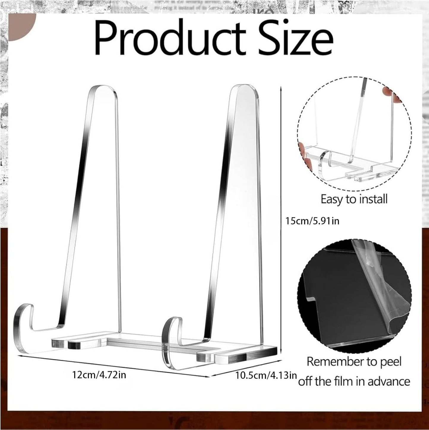 Clear Easel Stand - Acrylic Tabletop Book Holder, Frame and Picture Bracket, Decorative Plate Platter Display, Sturdy Home Kitchen School Organizer, Premium Display Stand for Art & Decor 12x10.5x15cm
