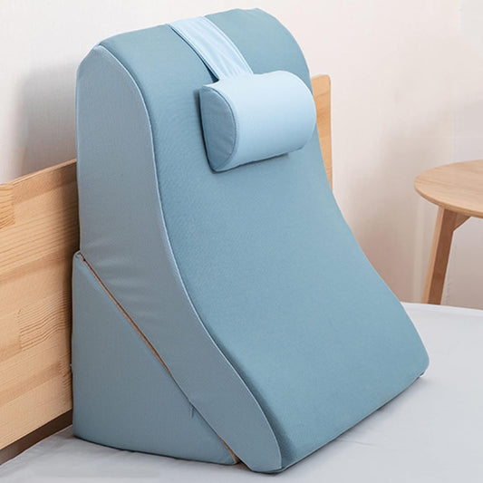 Triangle Memory Foam Pillow High-Density Leg Elevation Wedge Cushion Used for Relieves Leg Pain Knee Pain Washable Cover (Colour: Blue Size: 60 x 50 x 30 cm)