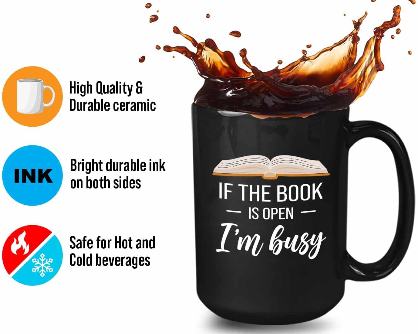 Bubble Hugs Book lovers Coffee Mug 15oz Black - If Book Open - Author Writer Library Library Editor Introvert Lovers Cat Chill Relax Bookworm Reading