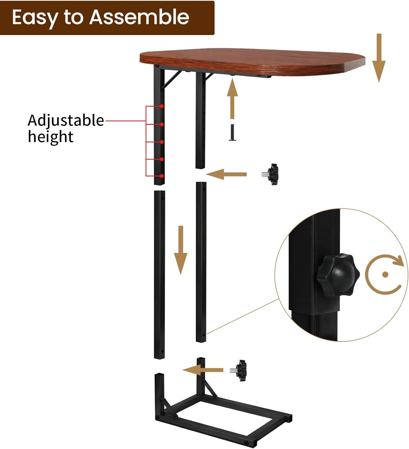 Premium Adjustable C-Shaped End Table for Couch, Mini Side Tables for Sofa, Small Coffee Table with Metal Frame, Beautiful and Practical Sidekick for Your Living Room, Bedroom, Bedside, Rustic Brown | Premium, Adjustable, for Couch, for Sofa, with Metal F